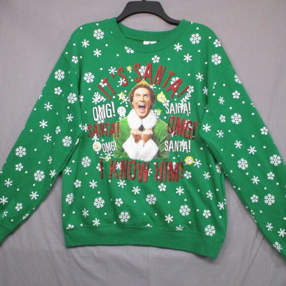 Elf Ugly Sweater Christmas Crew Neck With Working Lights Green Men Size | M - Picture 3 of 11